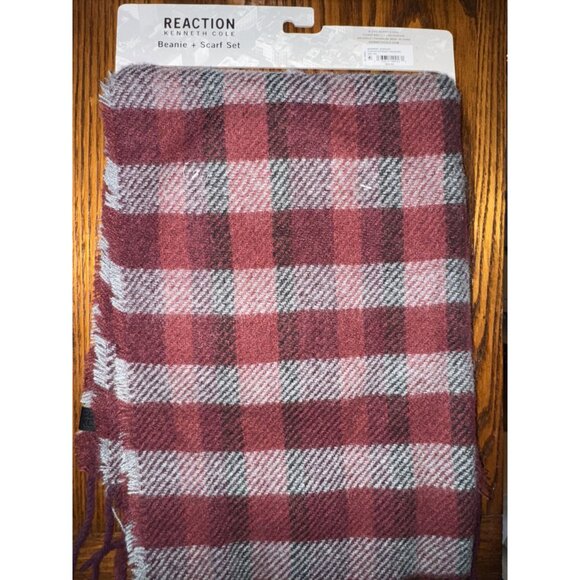 Kenneth Cole Reaction Men's Beanie & Scarf Set, Burgundy/Grey, One Size, NWT - Picture 2 of 3
